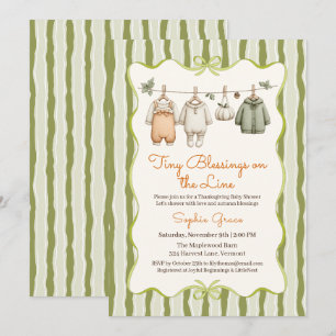 Thanksgiving Baby Shower Girl   Cozy Clothesline Invitation