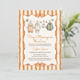 Thanksgiving Baby Shower Girl   Cozy Clothesline Invitation