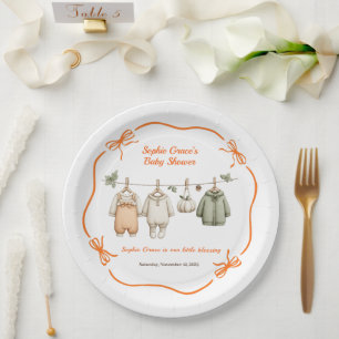 Thanksgiving Baby Shower Girl   Cozy Clothesline Paper Plate