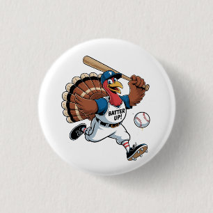 Thanksgiving Baseball Turkey Batter Gobbler 1 Inch Round Button