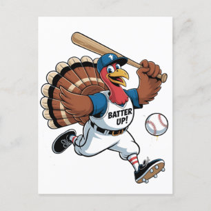Thanksgiving Baseball Turkey Batter Gobbler Invitation Postcard