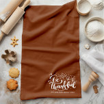 Thanksgiving Be Thankful Script Harvest Brown Kitchen Towel<br><div class="desc">Elevate your kitchen decor with our Be Thankful Script Harvest Brown Kitchen Towel. This charming kitchen accessory not only adds a pop of autumn-inspired colour but also reminds you to appreciate life's blessings. The elegant script design brings a touch of sophistication to your kitchen, making it perfect for the Thanksgiving...</div>