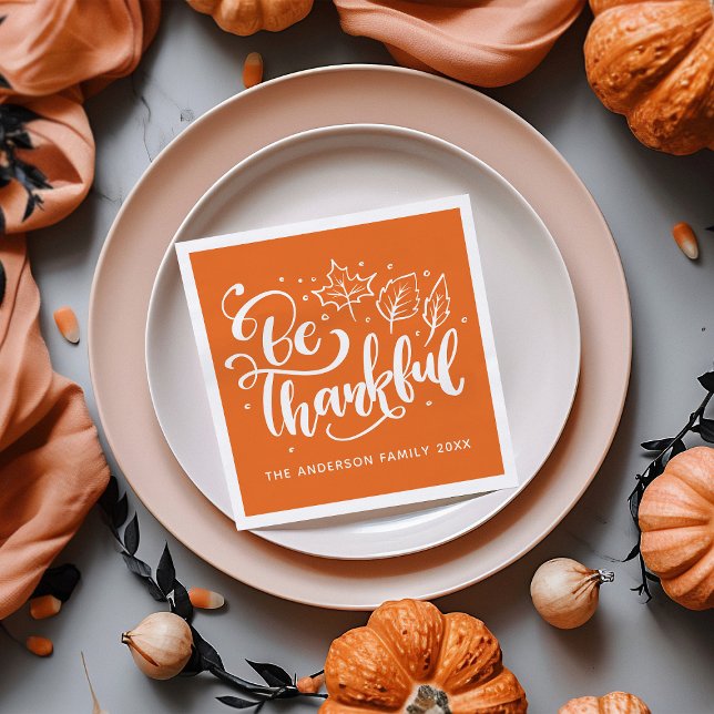 Thanksgiving Be Thankful Script Harvest Orange Napkin (Creator Uploaded)