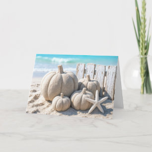 Thanksgiving Beach Sand Pumpkins Card