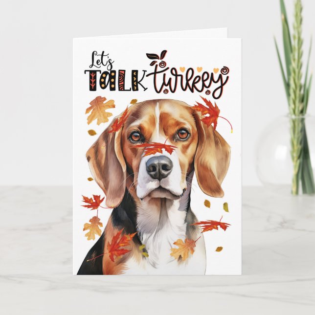 Thanksgiving Beagle Dog Lets Talk Turkey Holiday Card (Front)