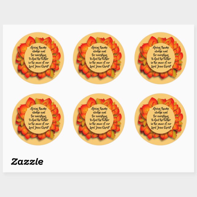 Thanksgiving Bible Quote Autumn Leaf Classic Round Sticker (Sheet)