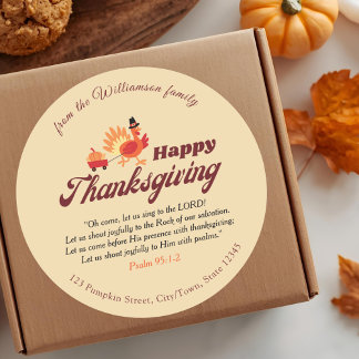 Thanksgiving Bible Verse | Custom Name & Address  Classic Round Sticker