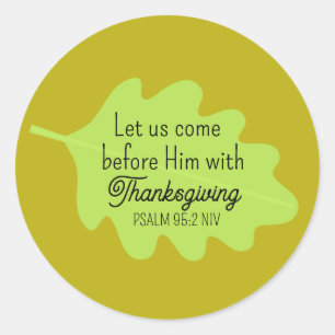 Thanksgiving Bible Verse Green Leaf Autumm Olive Classic Round Sticker