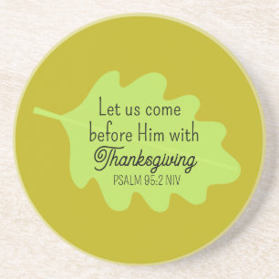 Thanksgiving Bible Verse Green Leaf Autumm Olive Coaster
