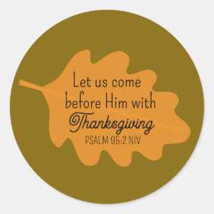 Thanksgiving Bible Verse Orange Leaf Autumm Brown Classic Round Sticker