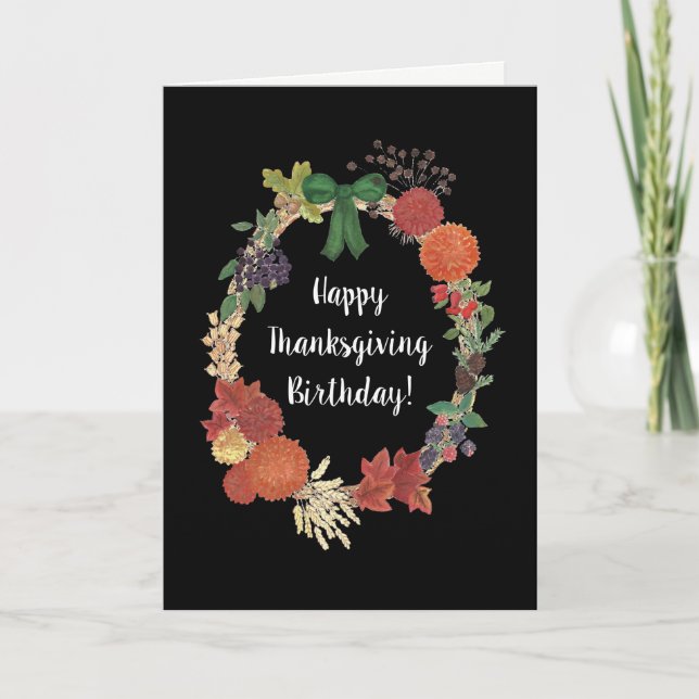 Thanksgiving Birthday Fall Wreath to Personalize Holiday Card (Front)