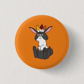 Thanksgiving Black & White Rabbit with Headdress 1 Inch Round Button