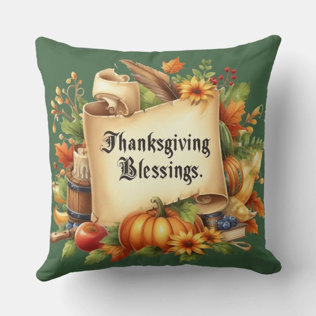 Thanksgiving Blessing Throw Pillow (Back)