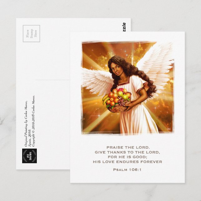 Thanksgiving Blessings. Angel Painting Postcard (Front/Back)