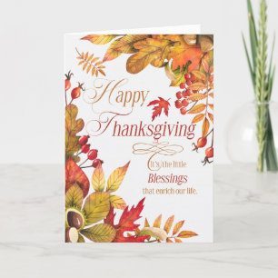 Thanksgiving Blessings Autumn Leaves Acorns Holiday Card