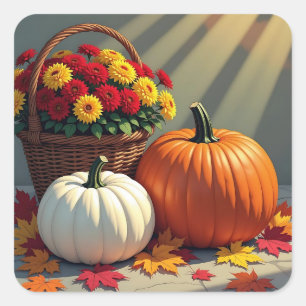 Thanksgiving Blessings   Pumpkins, Mums, Fall   Square Sticker