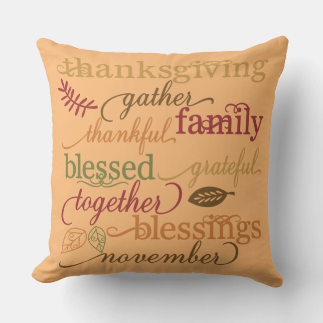 Thanksgiving Blessings Throw Pillow (Front)