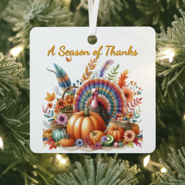 Thanksgiving Boho Turkey Keepsake  Metal Ornament (Insitu)