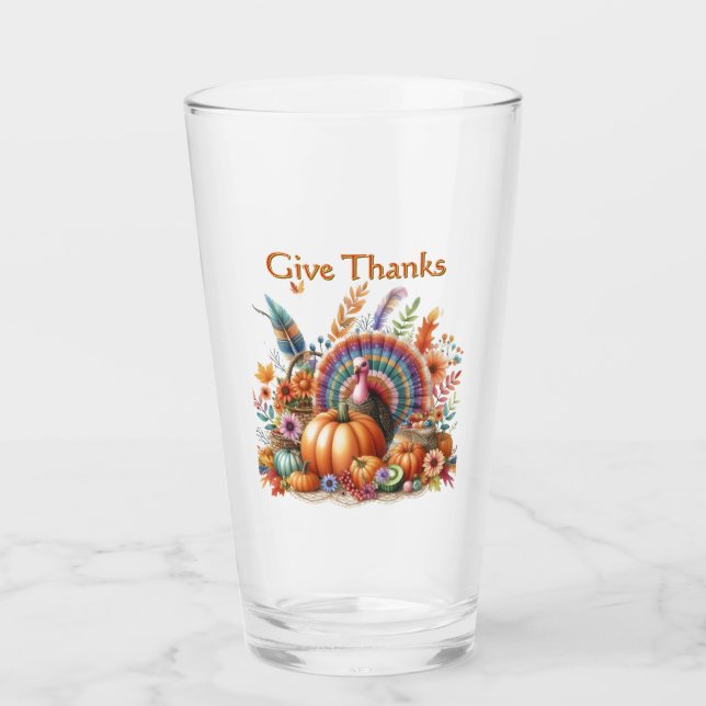 Thanksgiving Boho Turkey Pint  Glass (Front)