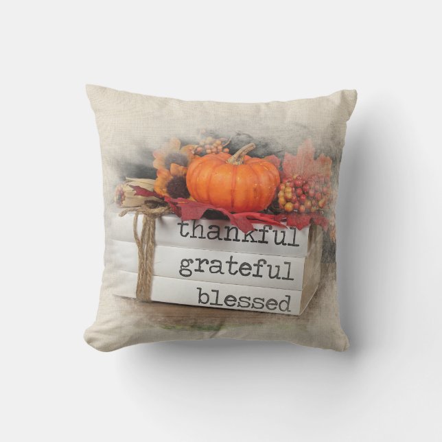 Thanksgiving Books with Pumpkin Throw Pillow (Front)