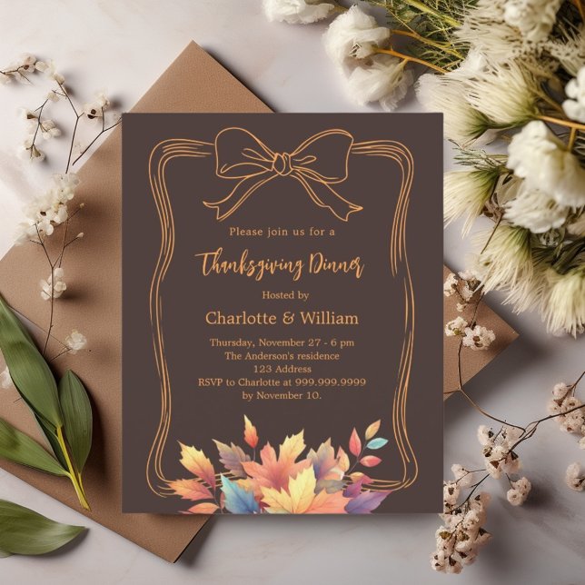 Thanksgiving bow bister brun invitation feuille (Créateur téléchargé)