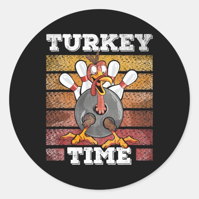 Thanksgiving Bowl Bowler Strike Pin Sport Turkey B Classic Round Sticker (Front)