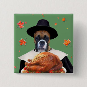 Thanksgiving Boxer Dog 2 Inch Square Button
