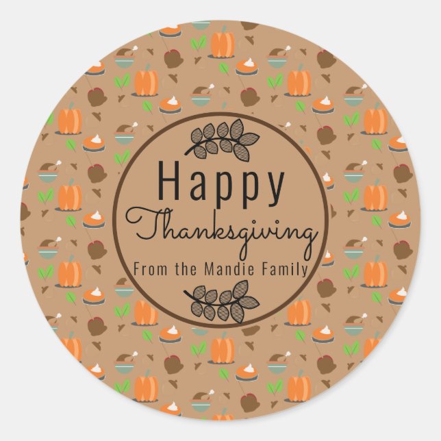 Thanksgiving Branch Greenery Pattern Sweet Gift Classic Round Sticker (Front)
