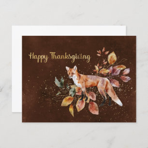 Thanksgiving Brown Fox Leaves Business  Holiday Postcard