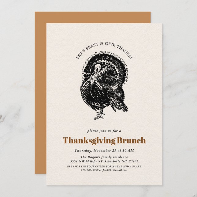 Thanksgiving Brunch | Vintage Turkey Invitation (Front/Back)