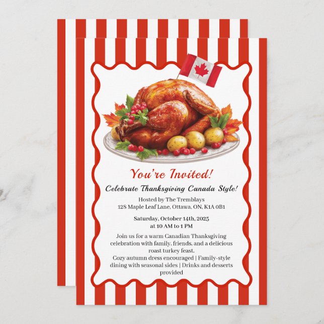 Thanksgiving Canada | Cozy Roast Turkey Gathering Invitation (Front/Back)