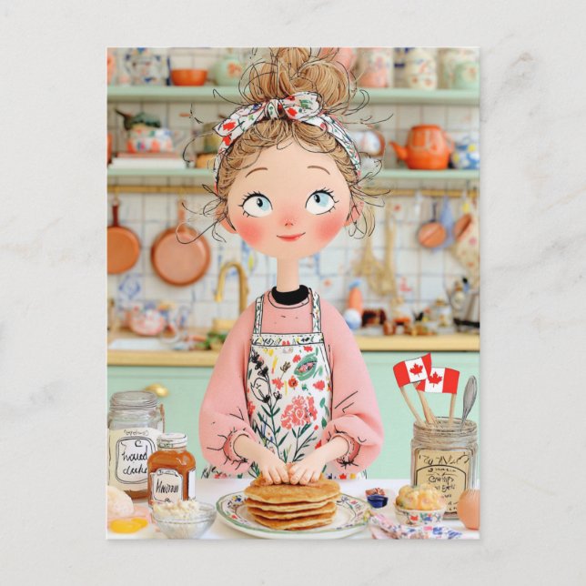Thanksgiving Canada Postcard Cozy Kitchen Pancakes (Front)