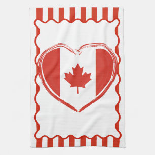 Thanksgiving Canada – Red heart and stripes  Kitchen Towel