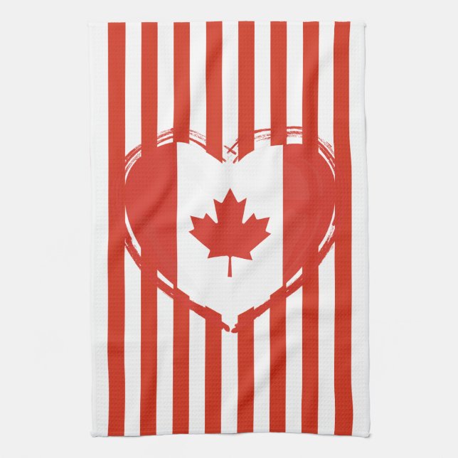 Thanksgiving Canada – Red heart and stripes  Kitchen Towel (Vertical)
