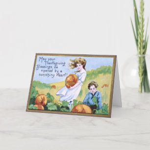 Thanksgiving Card - Children in Pumpkin Patch