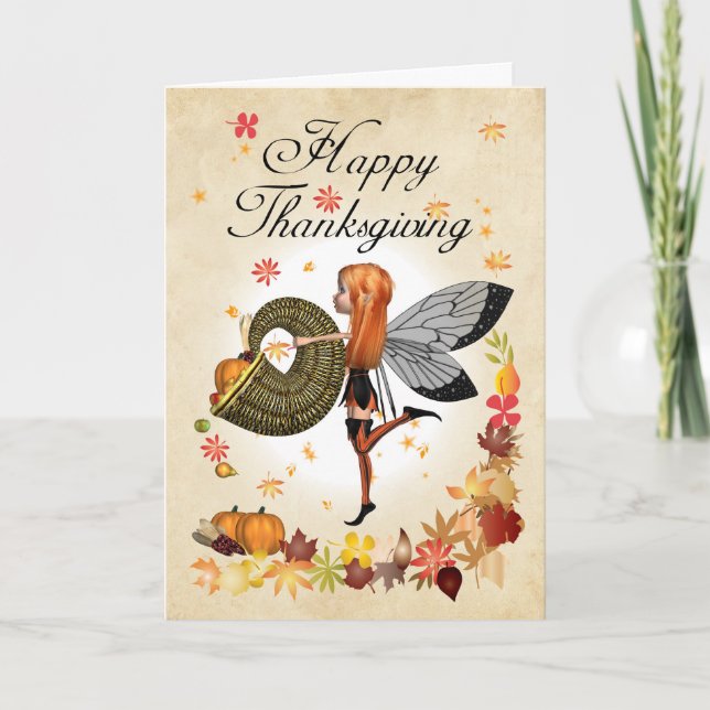 Thanksgiving Card - Cute Little Pumpkin Fairy (Front)