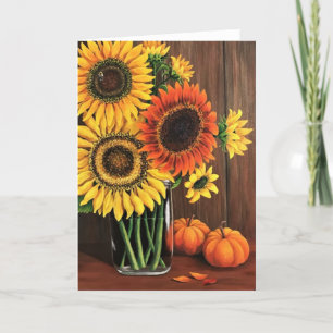 Thanksgiving Card Sunflowers & Pumpkins