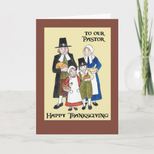 Thanksgiving Card with Pilgrims for a Pastor
