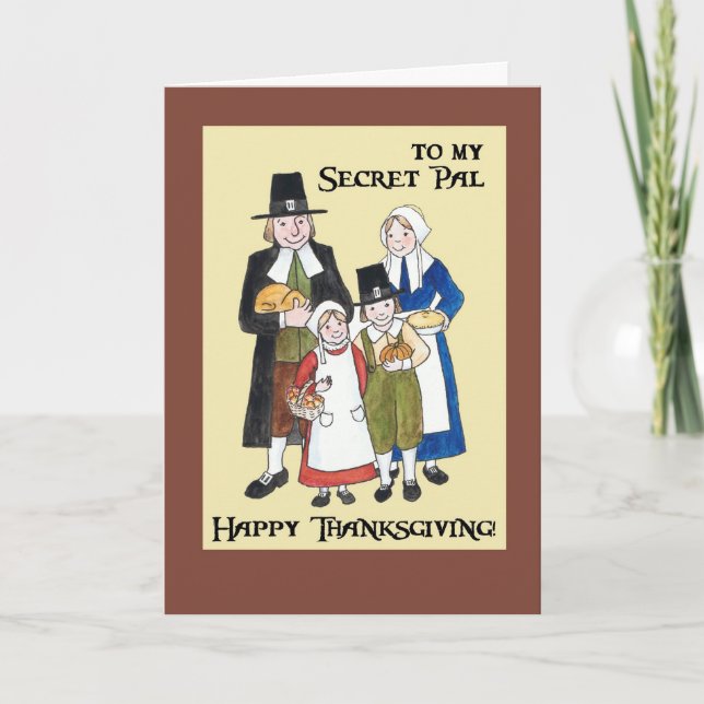 Thanksgiving Card with Pilgrims for a Secret Pal (Front)