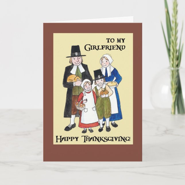 Thanksgiving Card with Pilgrims for Girlfriend (Front)