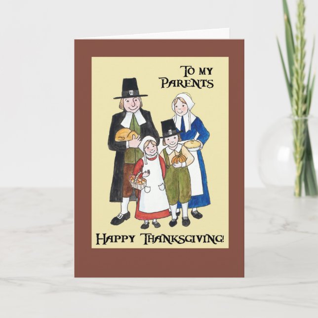 Thanksgiving Card with Pilgrims for Parents (Front)