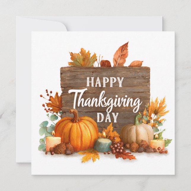 Thanksgiving Card with Pumpkins, Candle and Leaves (Front)