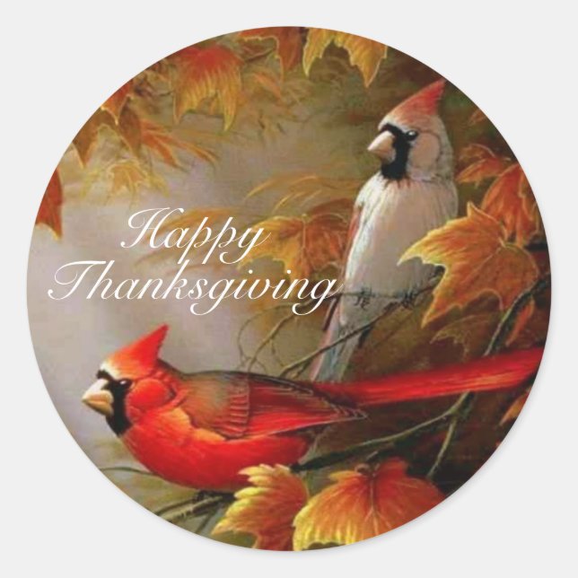 Thanksgiving Cardinals Classic Round Sticker (Front)