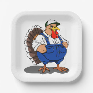 Thanksgiving, Cartoon Farmer Turkey, Paper Plate