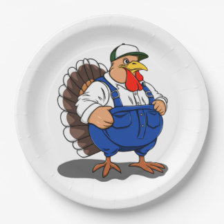 Thanksgiving, Cartoon Farmer Turkey, Paper Plate