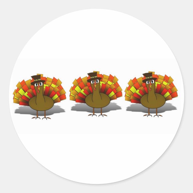 Thanksgiving Cartoon Turkey Pilgrim Classic Round Sticker (Front)