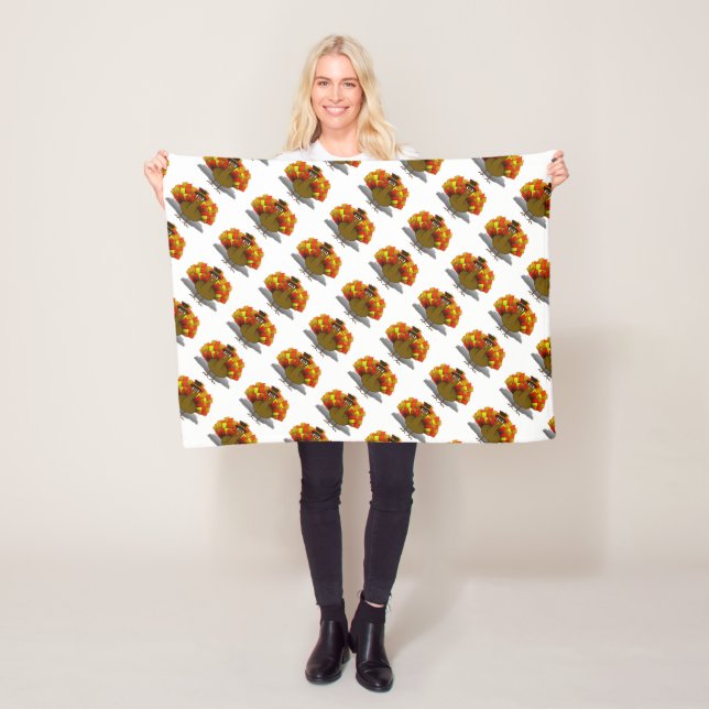 Thanksgiving Cartoon Turkey Pilgrim Fleece Blanket (In Situ)
