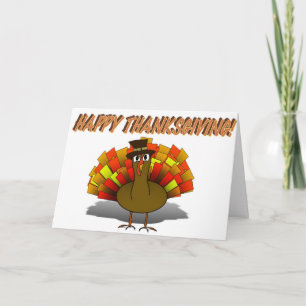 Thanksgiving Cartoon Turkey Pilgrim Holiday Card