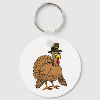 Thanksgiving Cartoon Turkey Pilgrim Keychain