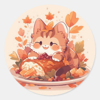 Thanksgiving Cat Classic Round Sticker